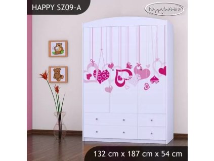 Skříň Happy SZ09 - padající srdce (Barva bílá)