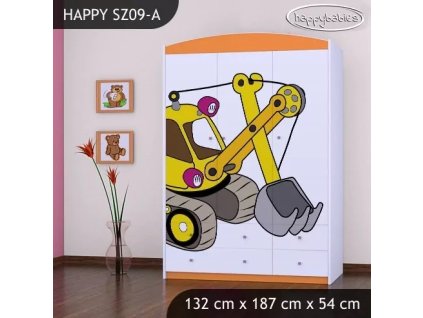 Skříň Happy SZ09 - žlutý bagr (Barva bílá)