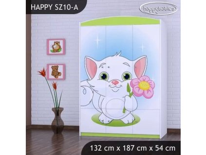 Skříň Happy SZ10 - kočička s květinou (Barva bílá)