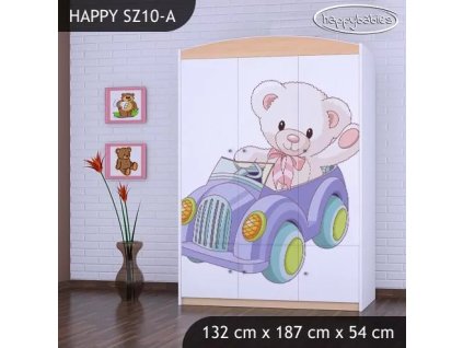 Skříň Happy SZ10 - medvídek v autě (Barva bílá)