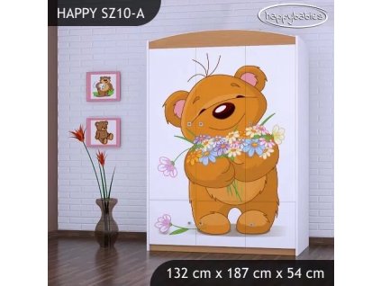 Skříň Happy SZ10 - medvídek s kyticí (Barva bílá)