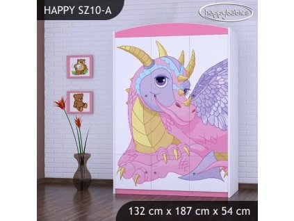 Skříň Happy SZ10 - růžový dráček (Barva bílá)