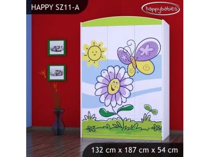 Skříň Happy SZ11 - motýl s květinou (Barva bílá)