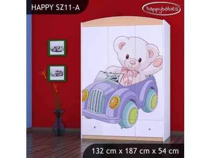 Skříň Happy SZ11 - medvídek v autě (Barva bílá)