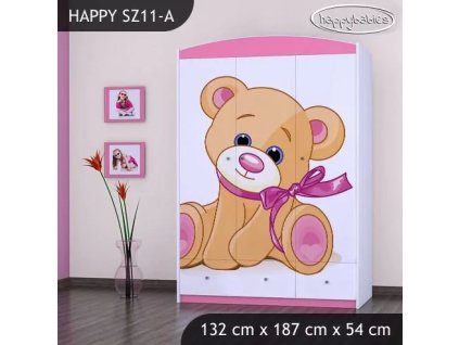 Skříň Happy SZ11 - medvídek s mašlí (Barva bílá)