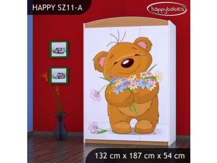 Skříň Happy SZ11 - medvídek s kyticí (Barva bílá)