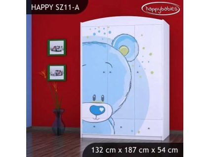 Skříň Happy SZ11 - modrý medvídek (Barva bílá)