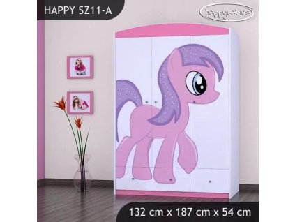Skříň Happy SZ11 - růžový pony (Barva bílá)