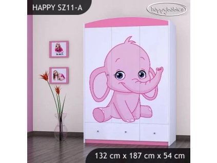Skříň Happy SZ11 - růžový a modrý slon (Barva bílá)