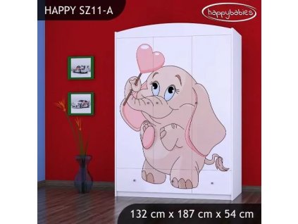 Skříň Happy SZ11 - růžový slon se srdcem (Barva bílá)