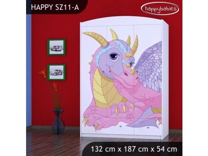 Skříň Happy SZ11 - růžový dráček (Barva bílá)