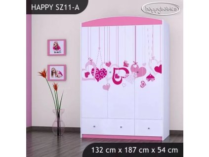 Skříň Happy SZ11 - padající srdce (Barva bílá)