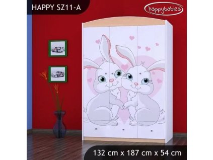 Skříň Happy SZ11 - zamilovaní králíčci (Barva bílá)