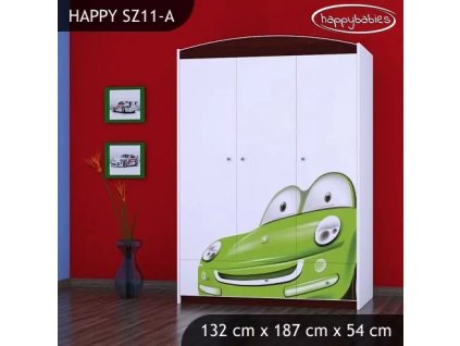 Skříň Happy SZ11 - zelené auto (Barva bílá)