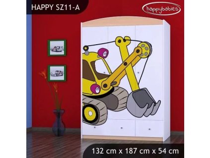Skříň Happy SZ11 - žlutý bagr (Barva bílá)