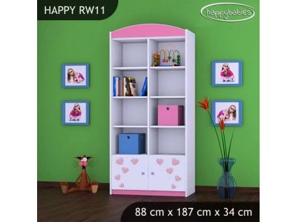 Regál Happy RW11 - růžový slon se srdcem (Barva bílá)