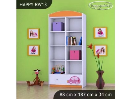 Regál Happy RW13 -růžové auto s balónky (Barva bílá)