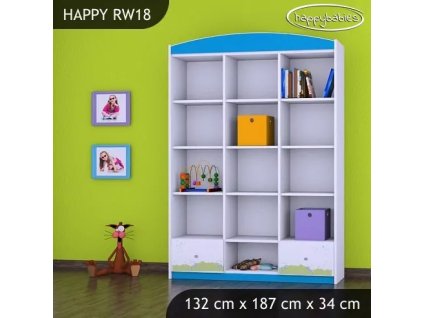 Regál Happy RW18 - modrý medvídek (Barva bílá)