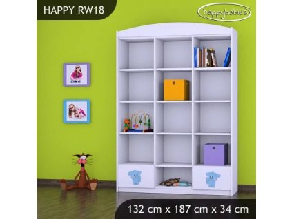 Regál Happy RW18 - modrý slon (Barva bílá)
