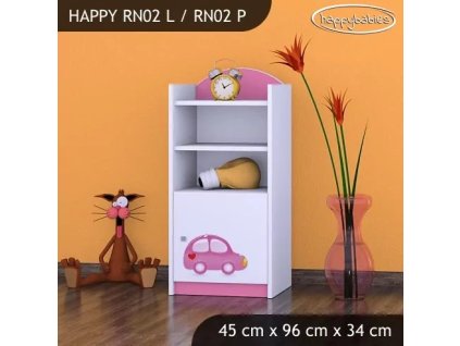 Regál Happy RN02 - růžové auto s balónky (Barva bílá, Otevírání dvířek pravé)