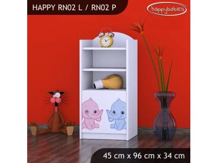 Regál Happy RN02 - růžový a modrý slon (Barva bílá, Otevírání dvířek pravé)