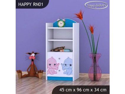 Regál Happy RN01 - růžový a modrý slon (Barva bílá)