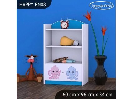 Regál Happy RN08 -růžový a modrý slon (Barva bílá)