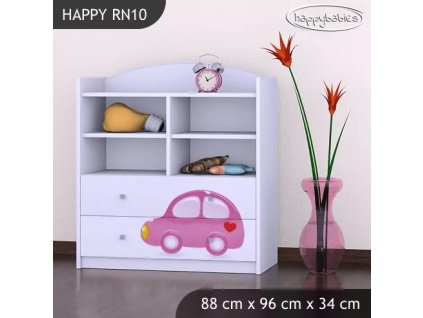 Regál Happy RN10 - růžové auto s balónky (Barva bílá)