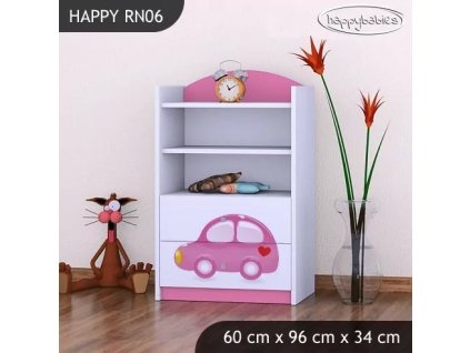 Regál Happy RN06 - růžové auto s balónky (Barva bílá)