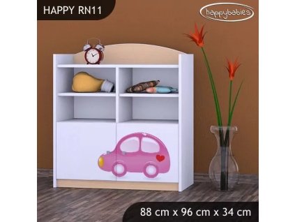 Regál Happy RN11 - růžové auto s balónky (Barva bílá)