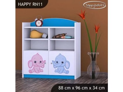 Regál Happy RN11 - růžový a modrý slon (Barva bílá)