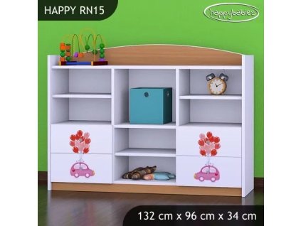 Regál Happy RN15 - růžové auto s balónky (Barva bílá)