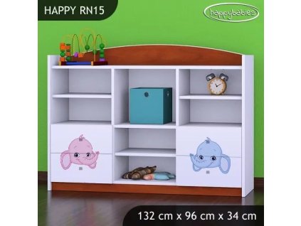 Regál Happy RN15 - růžový a modrý slon (Barva bílá)