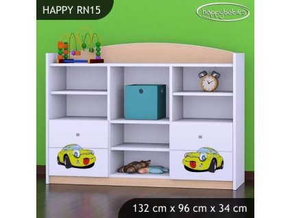 Regál Happy RN15 -  žluté auto (Barva bílá)
