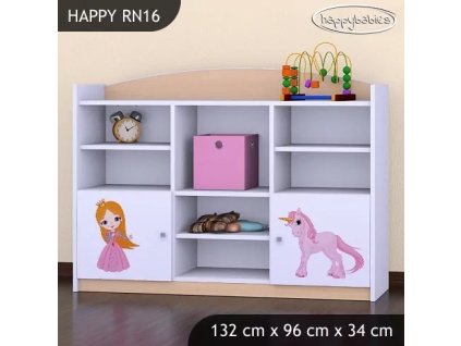Regál Happy RN16 -  princezna a jednorožec (Barva bílá)