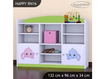 Regál Happy RN16 -  růžový a modrý slon (Barva bílá)