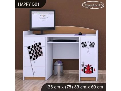Psací stůl Happy B01 - auto s vlajkou (Barva bílá)