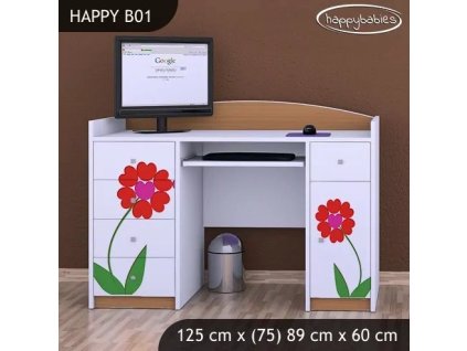 Psací stůl Happy B01  dva květy (Barva bílá)