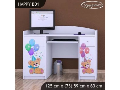 Psací stůl Happy B01  - medvídci s balónky (Barva bílá)