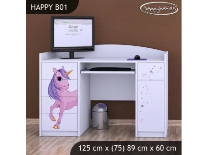 Psací stůl Happy B01  -jednorožec (Barva bílá)