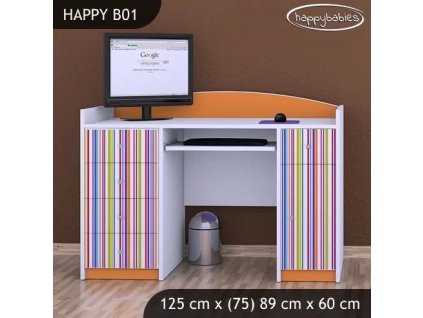 Psací stůl Happy B01  - barevné pásky (Barva bílá)