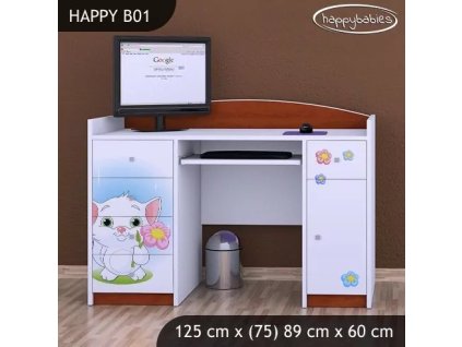 Psací stůl Happy B01  - kočička s květinou (Barva bílá)