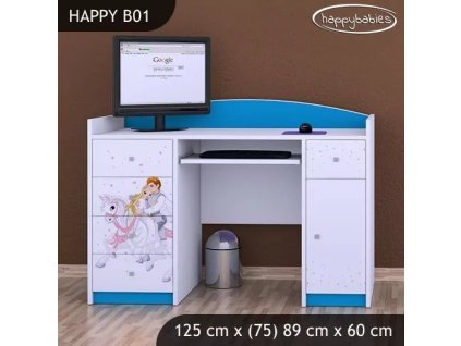 Psací stůl Happy B01  - princ na bílém koni (Barva bílá)