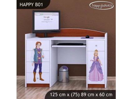 Psací stůl Happy B01  - princ a princezna (Barva bílá)