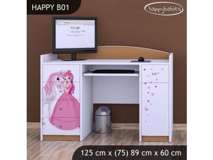 Psací stůl Happy B01  - princezna s koníkem (Barva bílá)