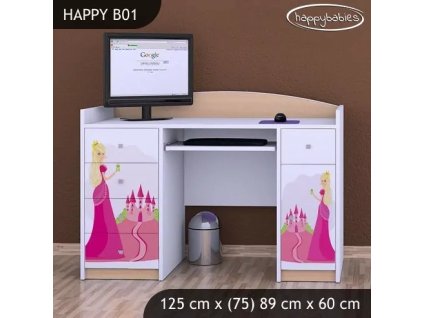 Psací stůl Happy B01  - princezna se zámkem (Barva bílá)