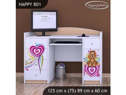 Psací stůl Happy B01  - pejsek a srdce (Barva bílá)