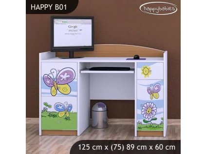 Psací stůl Happy B01 - motýl s květinou (Barva bílá)