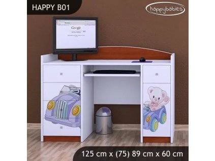 Psací stůl Happy B01 - medvídek v autě (Barva bílá)
