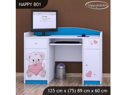 Psací stůl Happy B01 - medvídek se srdcem (Barva bílá)